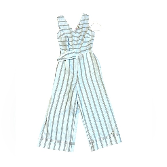 Ted Baker Linen Zelma cropped striped vneck linen blend jumpsuit US 6 EUC - Picture 3 of 10